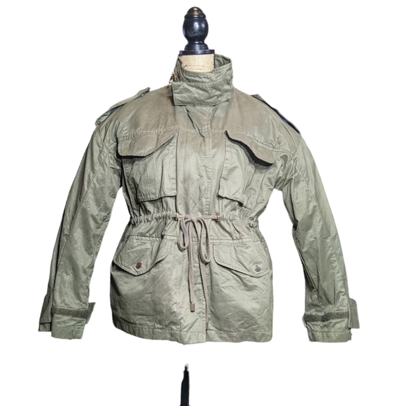 Utility Pocket Jacket 6 Oversize Adjustable Barn Coat Military Army Olive Green - Picture 3 of 14